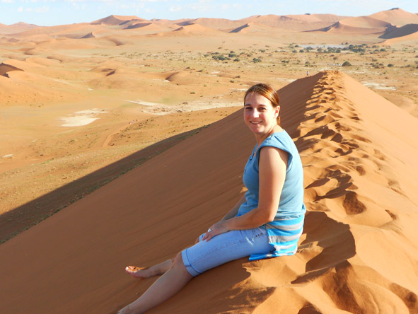 Tracy Payne - looking pretty excited to have scaled Dune 45 at Sossusvlei!
